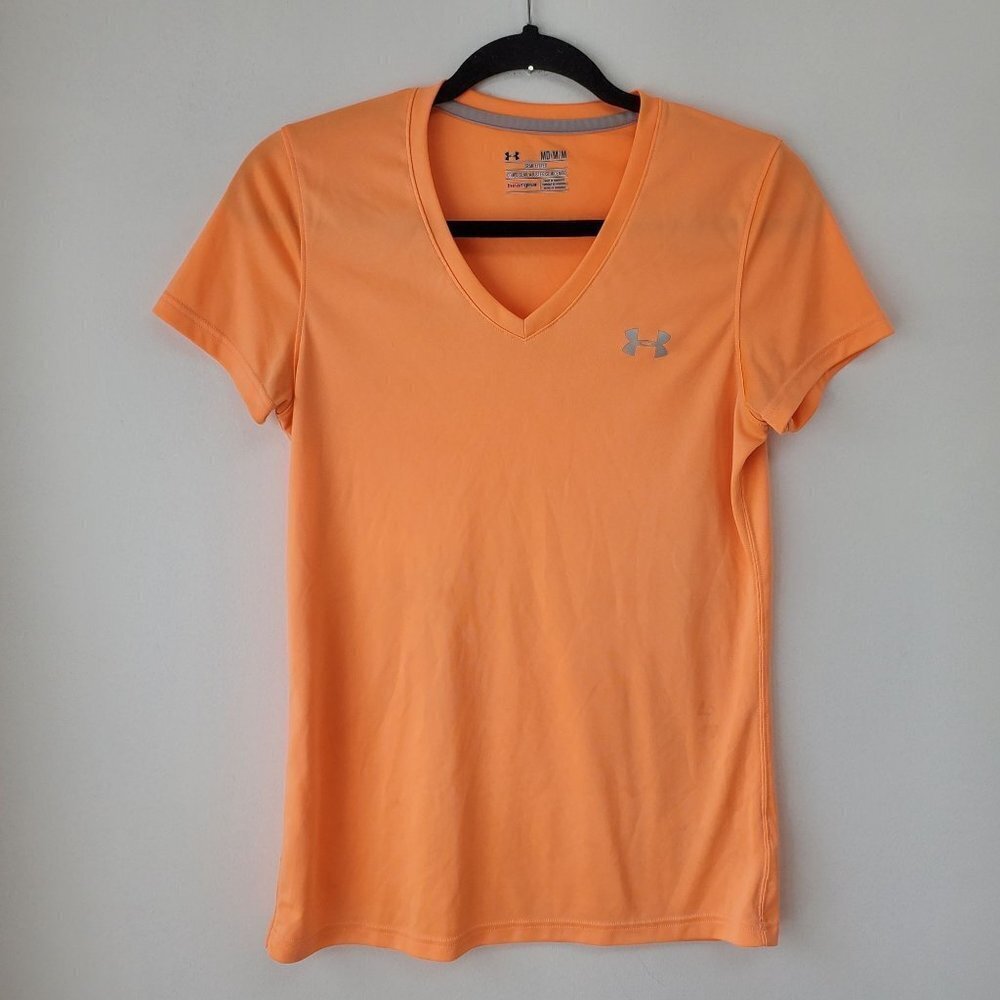 Under Armour Semi-Fitted Heatgear Coral Orange Workout Short Sleeve Shirt M